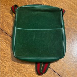 Green Vintage Gucci Crossbody Bag with Striped Webbing Strap